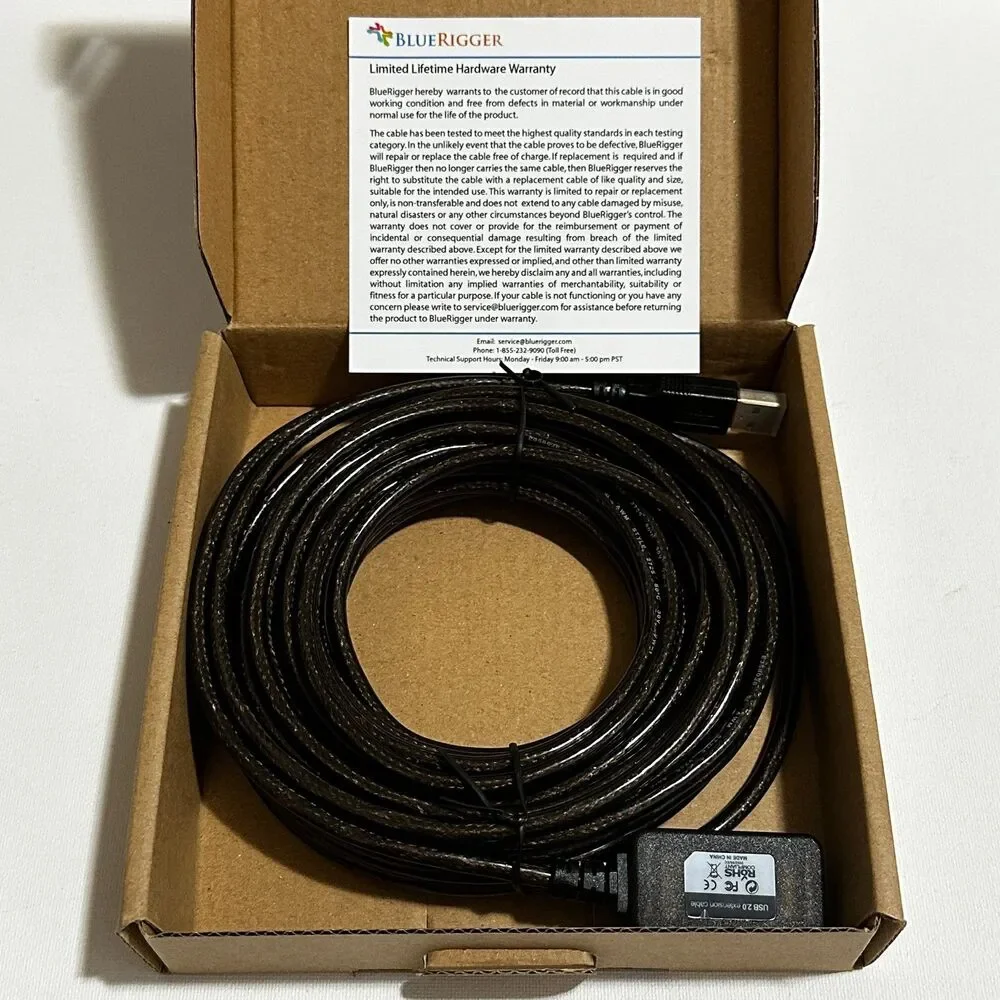 BlueRigger USB 2.0 Active Extension Cable‎ 32ft New NIB
